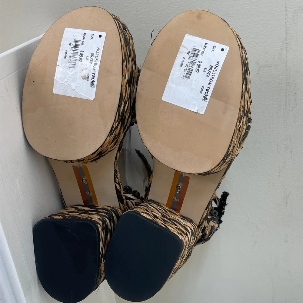 Sam Edelman Iliana Woven Platform Ankle-Strap Sandals Black & Natural Size 9.5